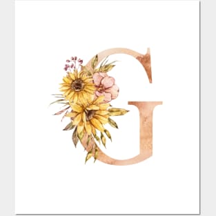 Watercolor sunflower bouquet monogram letter G Posters and Art